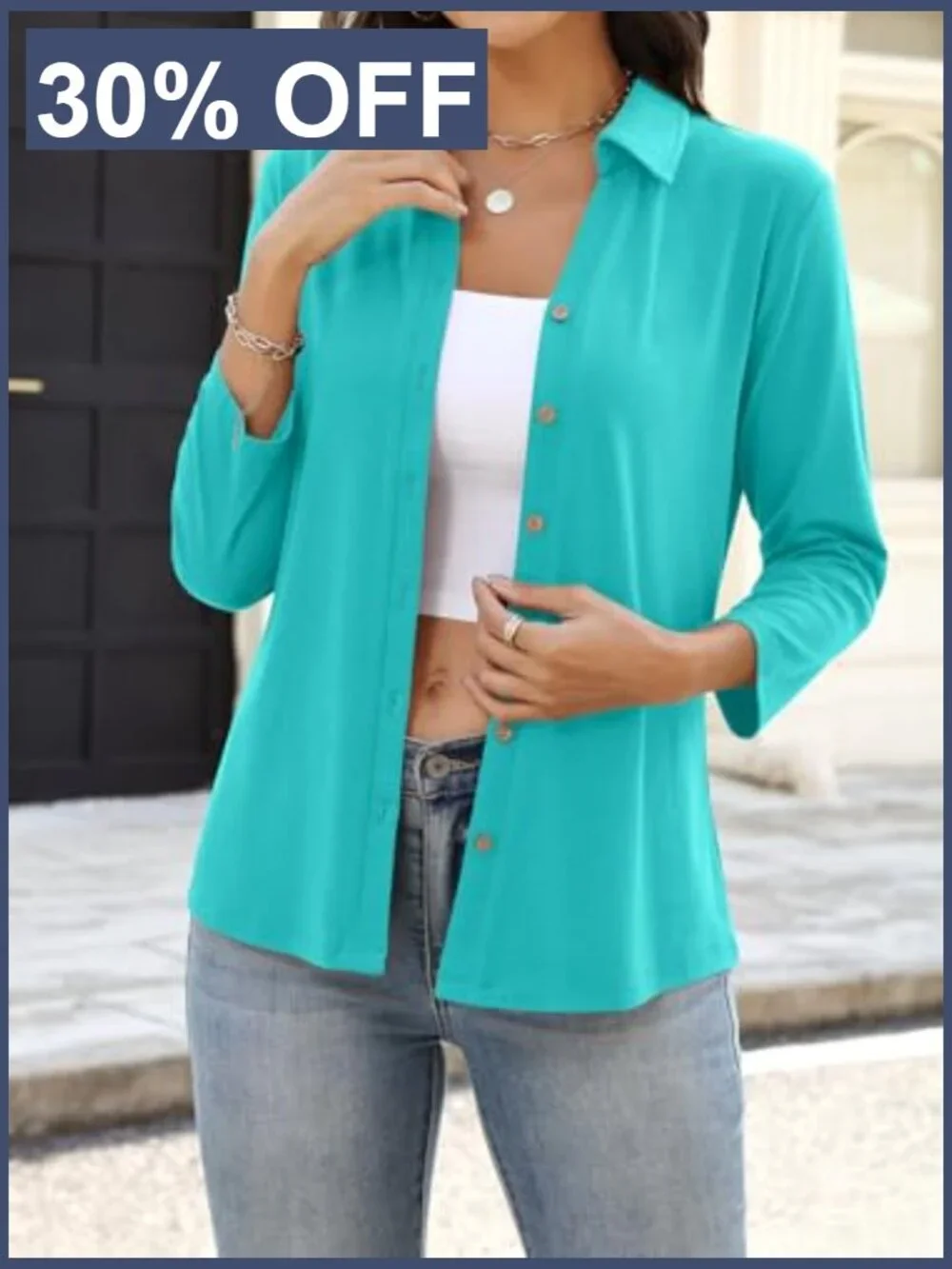 Womens 3/4 Sleeve Button Down Shirt Dressy Casual Business Top Soft Stretchy_3